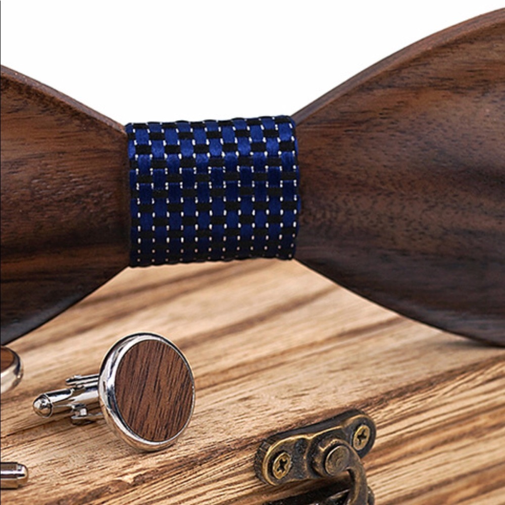 HandCarved KOA Wood BowTie AND Matching Cufflinks - Picture 2 of 8